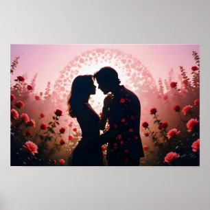 Póster Pareja Amor Romántico Sunset Silhouette Boda