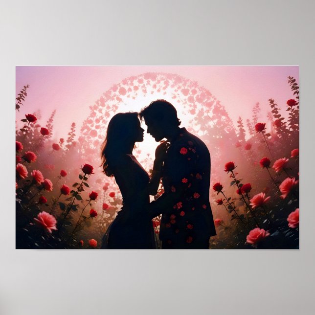 Póster Pareja Amor Romántico Sunset Silhouette Boda (Frente)