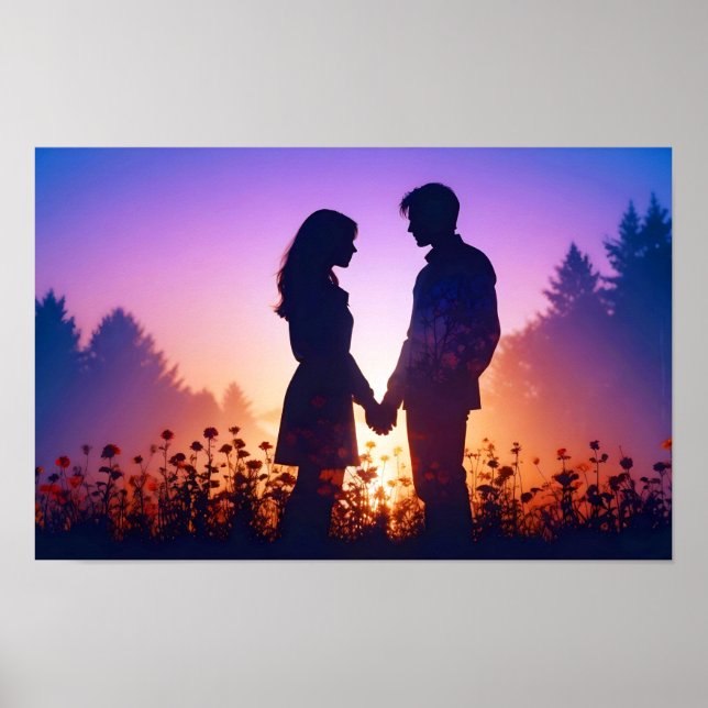 Póster Pareja Amor Romántico Sunset Silhouette Boda (Frente)