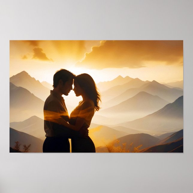 Póster Pareja Amor Romántico Sunset Silhouette Boda (Frente)