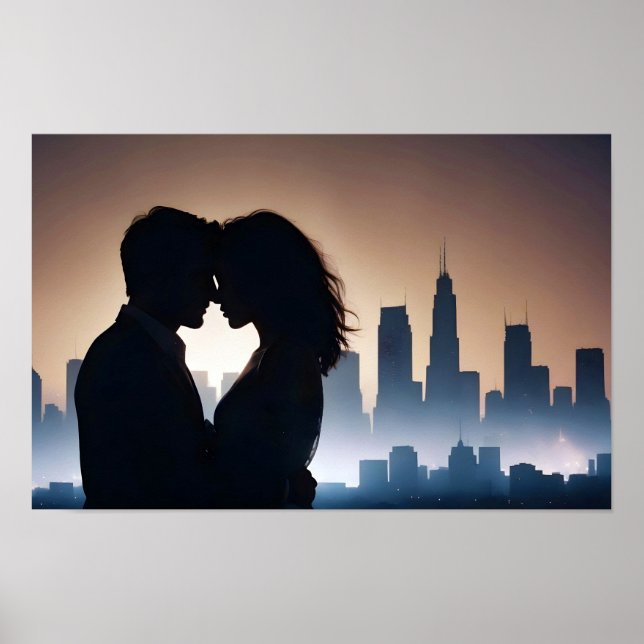Póster Pareja Amor Romántico Sunset Silhouette Hermosa (Frente)