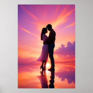 Póster Pareja Amor Romántico Sunset Silhouette Hermosa