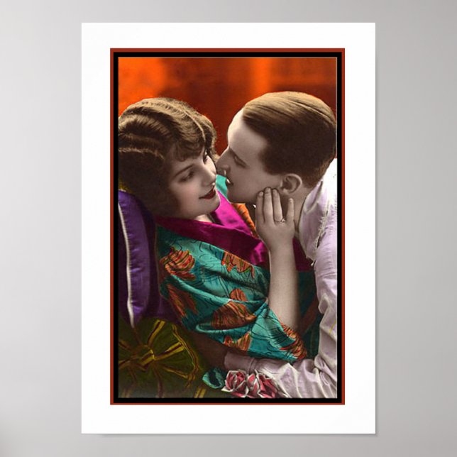 Póster pareja apasionada en un abrazo (Frente)