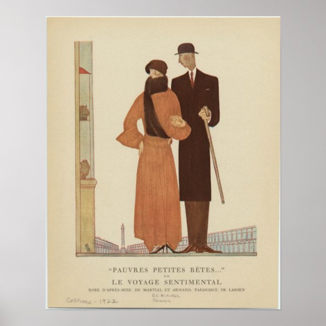 Póster Pareja Art Déco de los años 20 ~ El viaje sentimen (Frente)