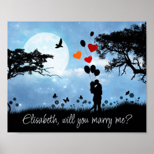 Póster Pareja besando romántico ¿Te casarás conmigo?