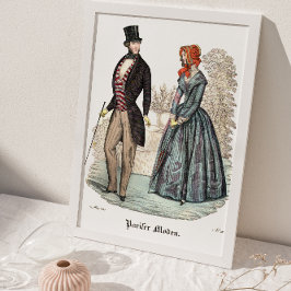 Póster Pareja Biedermeier en placa de moda vintage de jar