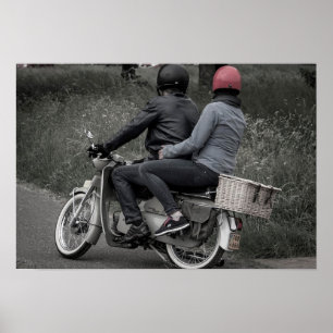 Póster Pareja blanca y negra vintage en Poster de motocic