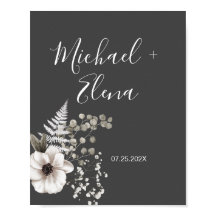 Pareja Boda floral gris oscuro y blanco