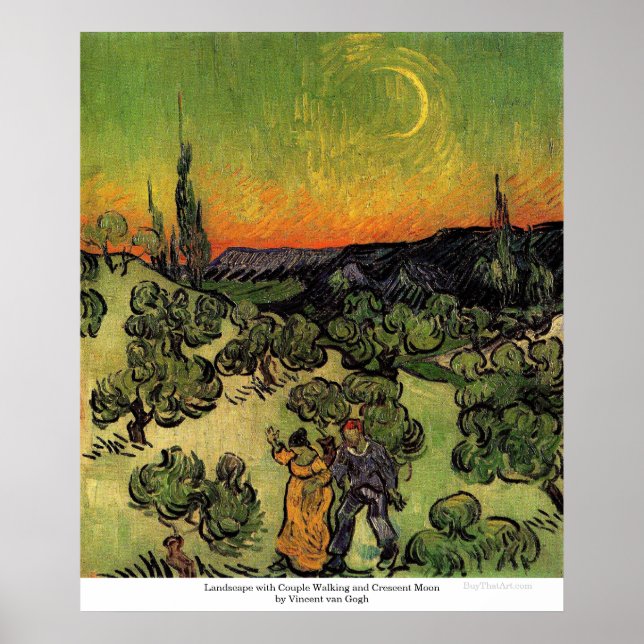 Póster Pareja caminando y luna creciente por van Gogh (Frente)