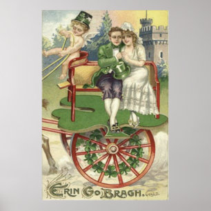 Póster Pareja casada Shamrock Carruaje de caballo Querubí