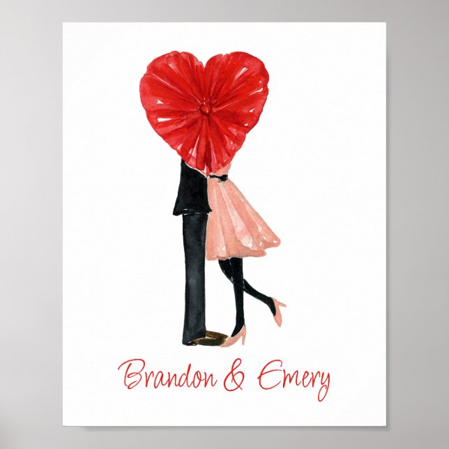 Póster Pareja Chica Watercolor Heart Fashion (Frente)