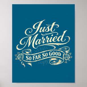 Póster Pareja clásica vintage casada divertida recién cas