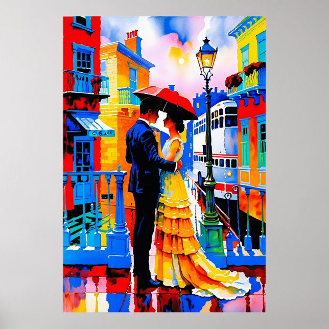 Póster Pareja con paraguas (Frente)