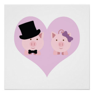 Póster Pareja Cute Pig