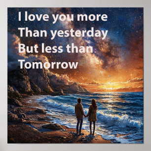 Póster 💑 Pareja de amor en la playa con cita inspiradora