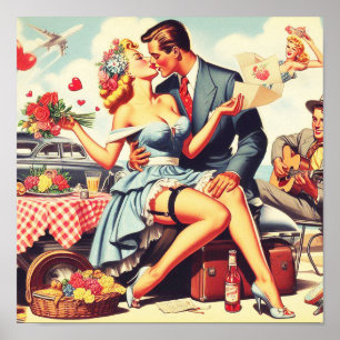 Póster Pareja de amor retro