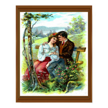 Pareja de amor Vintage Hugging Bench Floral