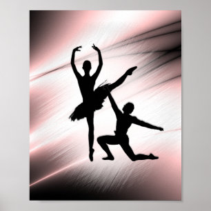 Póster Pareja de baile de ballet con acento rosa