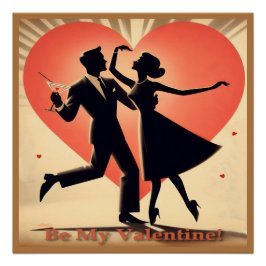 Póster Pareja de baile de San Valentín de mediados de sig