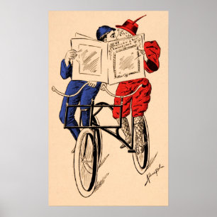 Póster Pareja de bicicletas de tándem vintage leyendo bes