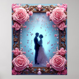 Póster Pareja de boda romántica en marco elegante