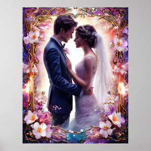 Póster Pareja de boda romántica en marco elegante
