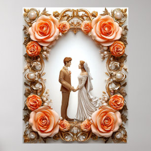 Póster Pareja de boda romántica en marco elegante