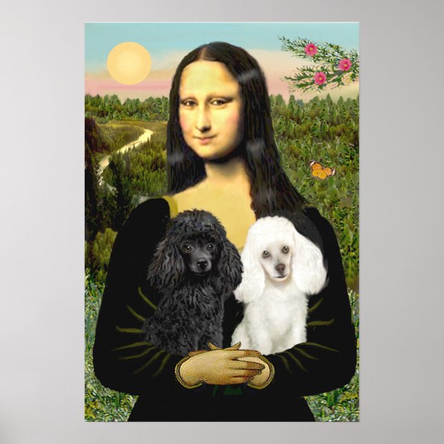 Póster Pareja de Caniches (Negro + Blanco) - Mona Lisa (Frente)