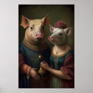 Póster Pareja de cerdos aristocráticos pintura del renaci