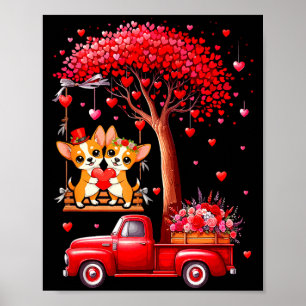 Póster Pareja de Chihuahuas Corazones de San Valentín Árb
