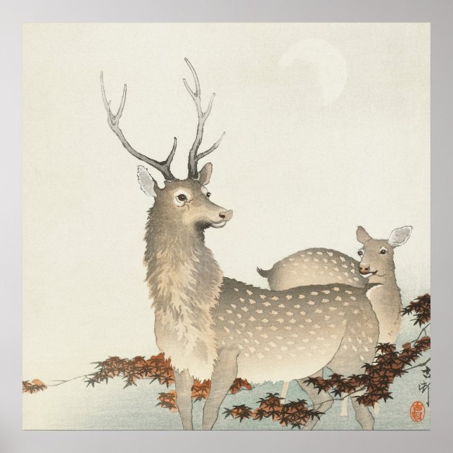 Póster Pareja de ciervos de Ohara Koson (Frente)