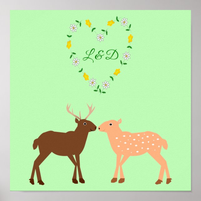 Póster Pareja de ciervos y Personalizado del corazón de m (Frente)