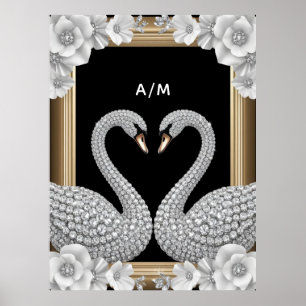 Póster Pareja de cisnes de cristal Símbolo de amor eterno