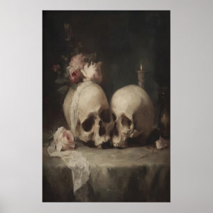 Póster Pareja de cráneos góticos imprimible San Valentín 