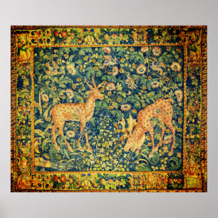 Póster PAREJA DE DEER CAÍDA,FLORES DE FANTASÍA GÓTICA,Ver