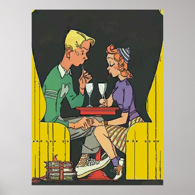 Póster Pareja de época con soda (Frente)