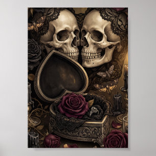 Póster Pareja de Esqueleto Gótico Romance Oscuro Rosa Vic