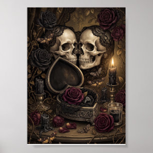 Póster Pareja de esqueletos góticos Romance oscuro Rosa v