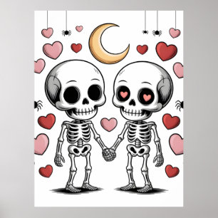 Póster Pareja de esqueletos lindos: Gráfico de amor espel
