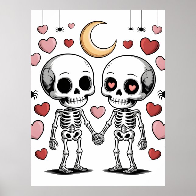Póster Pareja de esqueletos lindos: Gráfico de amor espel (Frente)