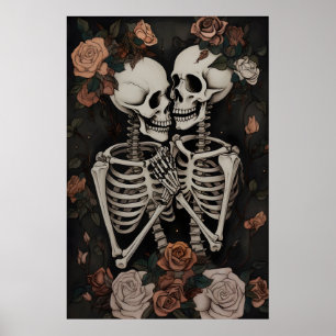 Póster Pareja de esqueletos románticos góticos, cartel os