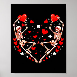 Póster Pareja de esqueletos solteros bailando corazones l