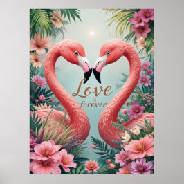 Póster Pareja de flamencos tropicales enamorada