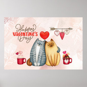Póster Pareja de gato romántico el día de San Valentín