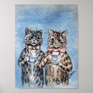 Póster Pareja de gatos bebiendo té, Louis Wain