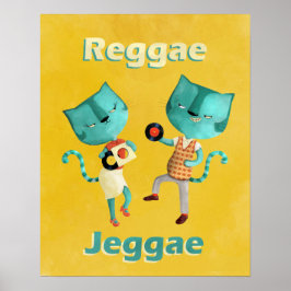 Póster Pareja de gatos de reggae azul