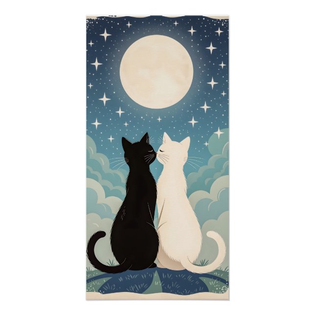 Póster Pareja de gatos enamorados besándose bajo la luna (Anverso)