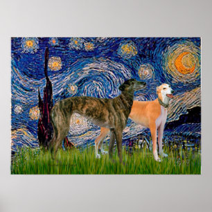Póster Pareja de Greyhound - Noche estrellada