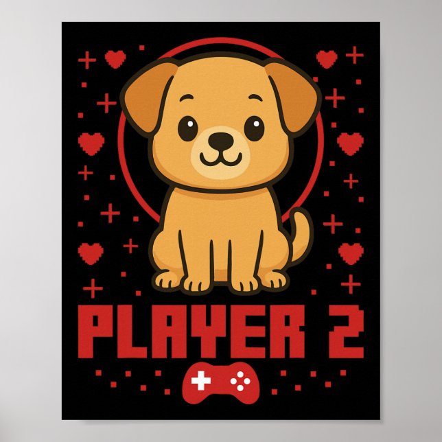 Póster Pareja de jugadores de perros Arcade Retro Pixel d (Frente)