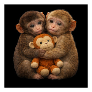 Póster Pareja de monos lindos abrazándose Arte de peluche